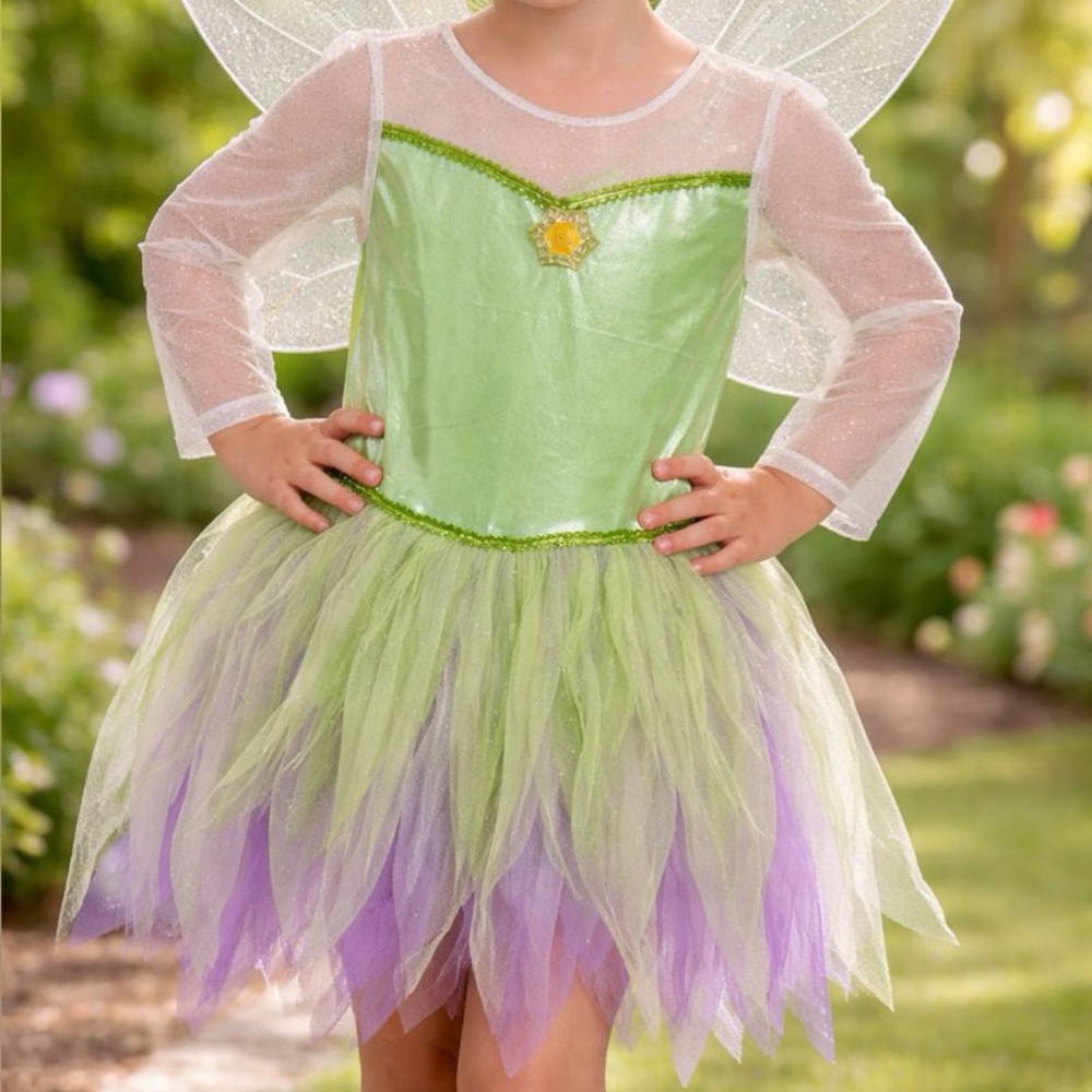 Tinkerbrll Kids Fairy Costume with Green and White Tulle